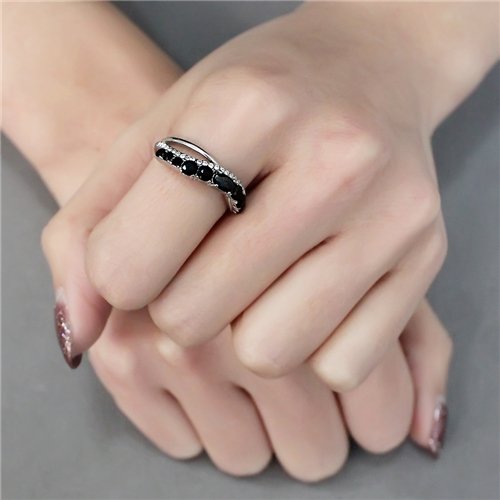 Jewellery Kingdom Ladies Cubic Zirconia Band Black Jet Stainless Steel Anniversary Ring (Silver) Secondary image