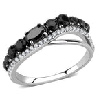 Jewellery Kingdom Ladies Cubic Zirconia Band Black Jet Stainless Steel Anniversary Ring Silver - Jewelry Rings - British D'sire