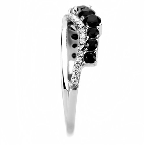 Jewellery Kingdom Ladies Cubic Zirconia Band Black Jet Stainless Steel Anniversary Ring Silver - Jewelry Rings - British D'sire Main image