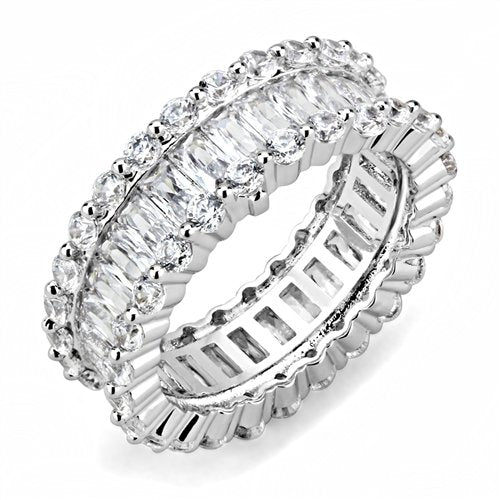 Jewellery Kingdom Ladies Cubic Zirconia Band Emerald Cut Full Eternity Rhodium Wedding Ring (Clear Silver) - Jewelry Rings - British D'sire Main image