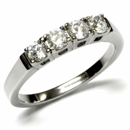 Jewellery Kingdom Ladies Cubic Zirconia Band Eternity Anniversary Stainless Steel Stacking Ring (Silver) - Rings - British D'sire Main image
