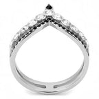 Jewellery Kingdom Ladies Cubic Zirconia Bezel Stainless Steel Silver Wishbone Black Ring - Jewelry Rings - British D'sire