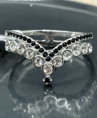 Jewellery Kingdom Ladies Cubic Zirconia Bezel Stainless Steel Silver Wishbone Black Ring - Jewelry Rings - British D'sire Main image