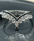 Jewellery Kingdom Ladies Cubic Zirconia Bezel Stainless Steel Silver Wishbone Black Ring - Jewelry Rings - British D'sire
