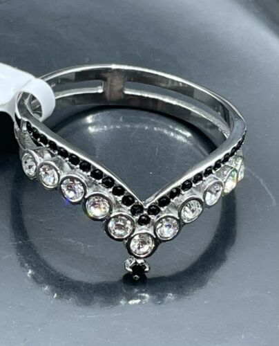 Jewellery Kingdom Ladies Cubic Zirconia Bezel Stainless Steel Silver Wishbone Black Ring Secondary image
