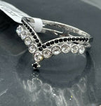 Jewellery Kingdom Ladies Cubic Zirconia Bezel Stainless Steel Silver Wishbone Black Ring - Jewelry Rings - British D'sire