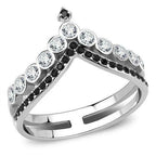Jewellery Kingdom Ladies Cubic Zirconia Bezel Stainless Steel Silver Wishbone Black Ring - Jewelry Rings - British D'sire