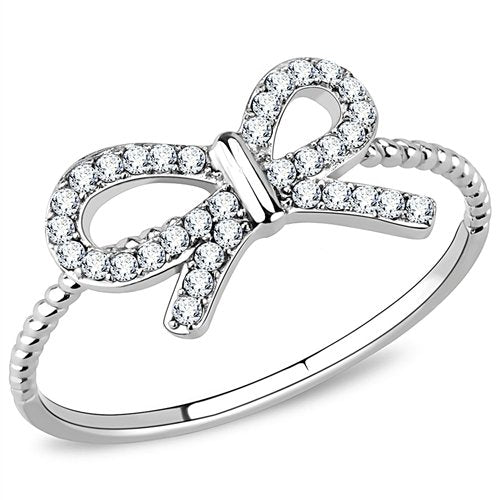 Jewellery Kingdom Ladies Cubic Zirconia Bow Stainless Steel Sparkling New Comfort Rope Band Ring (Silver) - Jewelry Rings - British D'sire