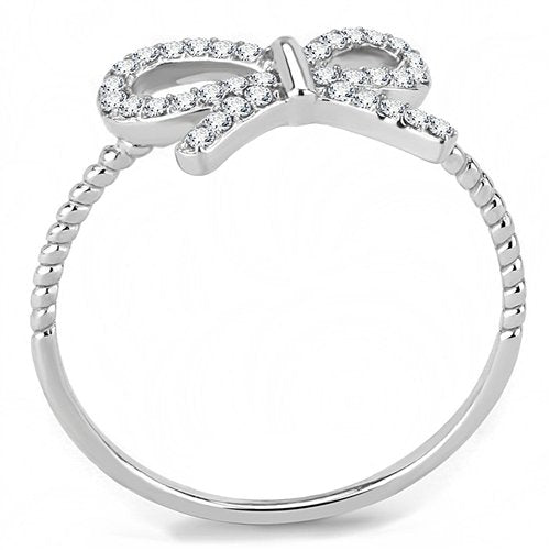 Jewellery Kingdom Ladies Cubic Zirconia Bow Stainless Steel Sparkling New Comfort Rope Band Ring (Silver) - Jewelry Rings - British D'sire