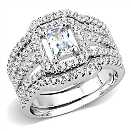 Jewellery Kingdom Ladies Cubic Zirconia Emerald Cut Engagement Wedding Band 3pcs Rhodium Ring Set Secondary image