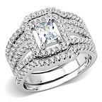 Jewellery Kingdom Ladies Cubic Zirconia Emerald Cut Engagement Wedding Band 3pcs Rhodium Ring Set (Silver) - Jewelry Rings - British D'sire