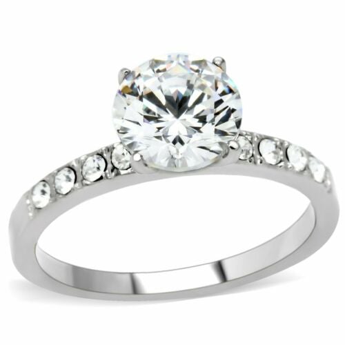 Jewellery Kingdom Ladies Cubic Zirconia Engagement 150 Carat Stainless Steel Ring (Silver) - Jewelry Rings - British D'sire Main image