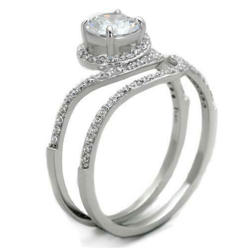 Jewellery Kingdom Ladies Cubic Zirconia Engagement Wedding Band 2pcs 2ct Handmade ring Set (Sterling Silver) - Jewelry Rings - British D'sire