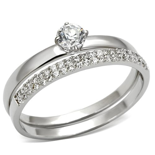 Jewellery Kingdom Ladies Cubic Zirconia Engagement Wedding Band 2pcs 3/4 Ring Set (Sterling Silver) - Jewelry Rings - British D'sire Main image