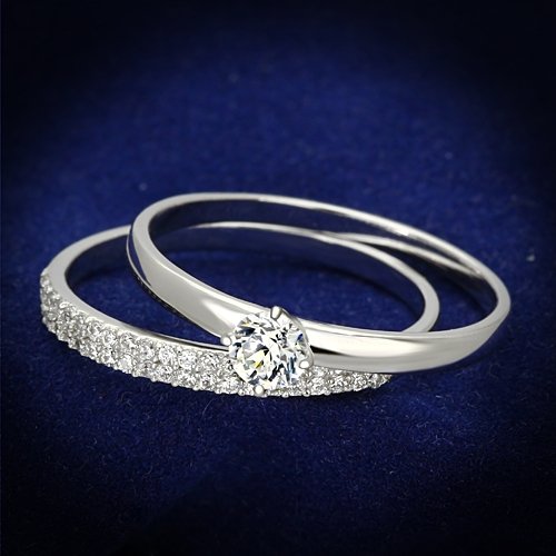 Jewellery Kingdom Ladies Cubic Zirconia Engagement Sterling Silver Wedding Band 2pcs Ring Set Secondary image