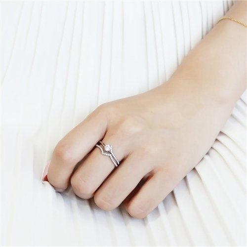 Jewellery Kingdom Ladies Cubic Zirconia Engagement Wedding Band Solitaire Accent Stainless Steel Ring Set Secondary image