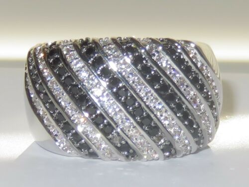 Jewellery Kingdom Ladies Cubic Zirconia Pave Set Sparkling Rhodium Cocktail Chunky Ring (Black & Silver) - Jewelry Rings - British D'sire