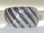 Jewellery Kingdom Ladies Cubic Zirconia Pave Set Sparkling Rhodium Cocktail Chunky Ring (Black & Silver) - Jewelry Rings - British D'sire