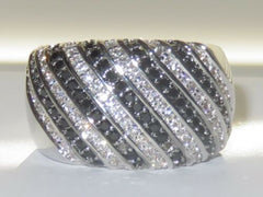 Jewellery Kingdom Ladies Cubic Zirconia Pave Set Sparkling Rhodium Cocktail Chunky Ring (Black & Silver) - Jewelry Rings - British D'sire