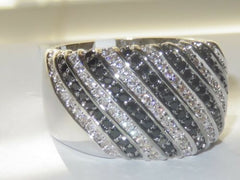 Jewellery Kingdom Ladies Cubic Zirconia Pave Set Sparkling Rhodium Cocktail Chunky Ring (Black & Silver) - Jewelry Rings - British D'sire