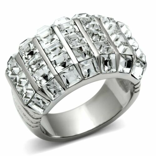 Jewellery Kingdom Ladies Cubic Zirconia Princess Square Cut Stainless Steel Sparkling Ring (Silver) - Jewelry Rings - British D'sire Main image