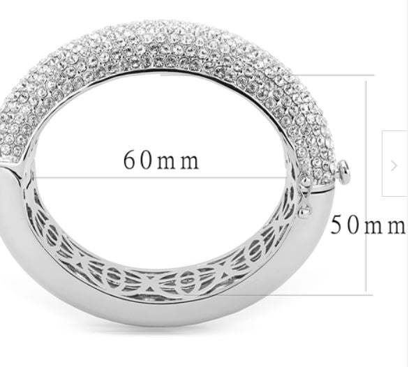 Jewellery Kingdom Ladies Cubic Zirconia Rhodium Chunky Hinged Pave Set Bangle (Clear Silver) - Bracelets & Bangles - British D'sire