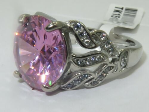 Jewellery Kingdom Ladies Cubic Zirconia Round 11CT Sapphire Accents Stainless Steel Ring (Pink) - Jewelry Rings - British D'sire Main image