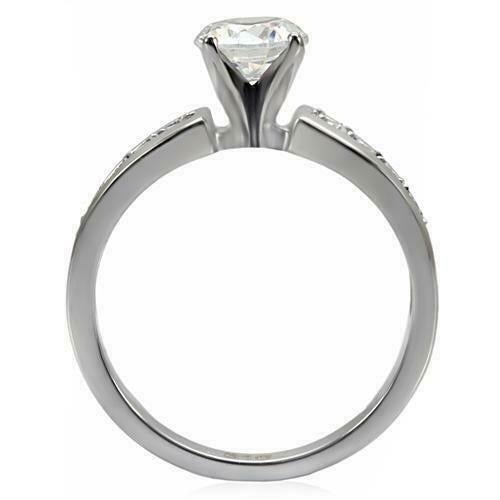 Jewellery Kingdom Ladies Cubic Zirconia Solitaire Accents Engagement Stainless Steel Ring (Silver) - Jewelry Rings - British D'sire