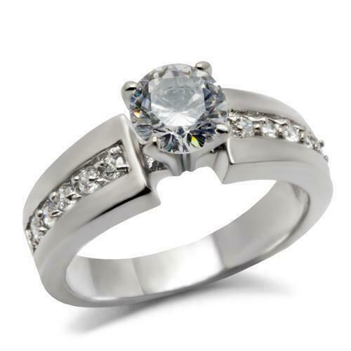 Jewellery Kingdom Ladies Cubic Zirconia Solitaire Accents Engagement Stainless Steel Ring (Silver) - Jewelry Rings - British D'sire