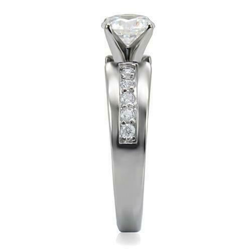 Jewellery Kingdom Ladies Cubic Zirconia Solitaire Accents Engagement Stainless Steel Ring (Silver) - Jewelry Rings - British D'sire