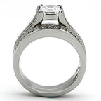 Jewellery Kingdom Ladies Cubic Zirconia Stainless Steel 150CT Wedding Band Engagement Ring Set (Silver) - Jewelry Rings - British D'sire