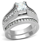 Jewellery Kingdom Ladies Cubic Zirconia Stainless Steel 150CT Wedding Band Engagement Ring Set (Silver) - Jewelry Rings - British D'sire