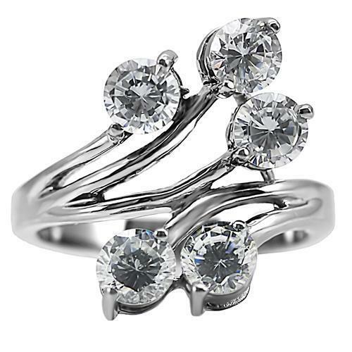 Jewellery Kingdom Ladies Cubic Zirconia Stainless Steel Solitaires 5 stone Pretty Sparkling Ring (Silver) - Jewelry Rings - British D'sire