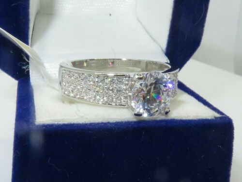 Jewellery Kingdom Ladies Cubic Zirconia Sterling 2 Carat Solitaire Accents Pave Engagement Ring (Silver) - Engagement Rings - British D'sire Main image