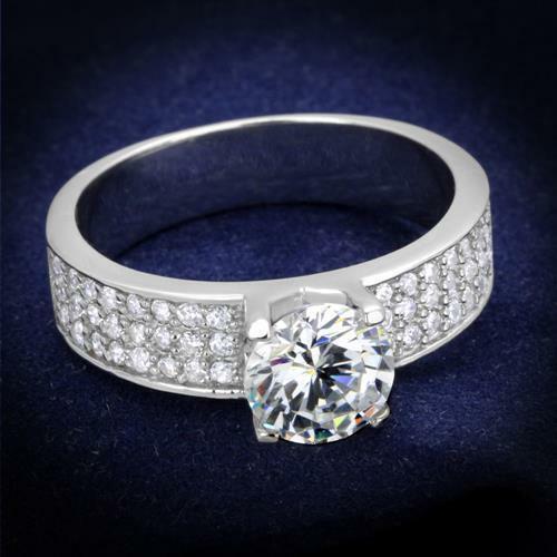 Jewellery Kingdom Ladies Cubic Zirconia Sterling Silver 2 Carat Solitaire Accents Pave Engagement Ring - Jewelry Rings - British D'sire Main image