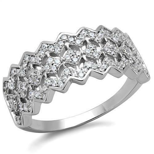 Jewellery Kingdom Ladies Cubic Zirconia Sterling Silver Band Eternity Micro Pave Sparkling Ring (Silver) - Jewelry Rings - British D'sire Main image