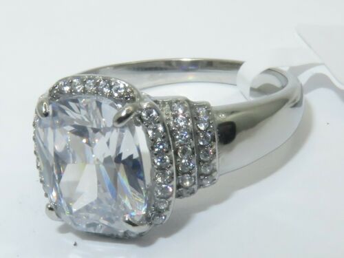 Jewellery Kingdom Ladies Cushion Cubic Zirconia 4CT Stainless Steel Ladies Pave Gemstone Ring (Silver) - Jewelry Rings - British D'sire