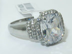 Jewellery Kingdom Ladies Cushion Cubic Zirconia 4CT Stainless Steel Ladies Pave Gemstone Ring (Silver) - Jewelry Rings - British D'sire