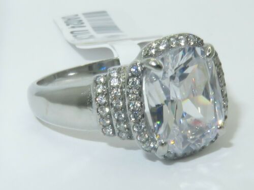 Jewellery Kingdom Ladies Cushion Cubic Zirconia 4CT Stainless Steel Ladies Pave Gemstone Ring (Silver) - Jewelry Rings - British D'sire