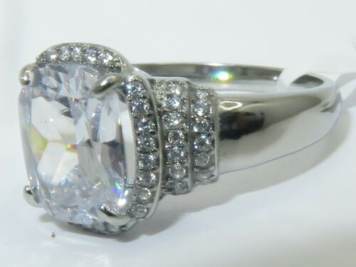 Jewellery Kingdom Ladies Cushion Cubic Zirconia 4CT Stainless Steel Ladies Pave Gemstone Ring (Silver) Secondary image