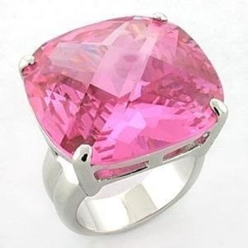 Jewellery Kingdom Ladies Cushion Cut Cz 20 Carat Silver Rhodium Super Sparkling Ring (Pink) - Jewelry Rings - British D'sire Main image