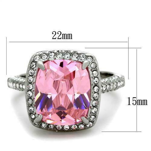 Jewellery Kingdom Ladies Cushion Cut Stainless Steel Simulated Diamond Ring (Silver & Pink) - Jewelry Rings - British D'sire