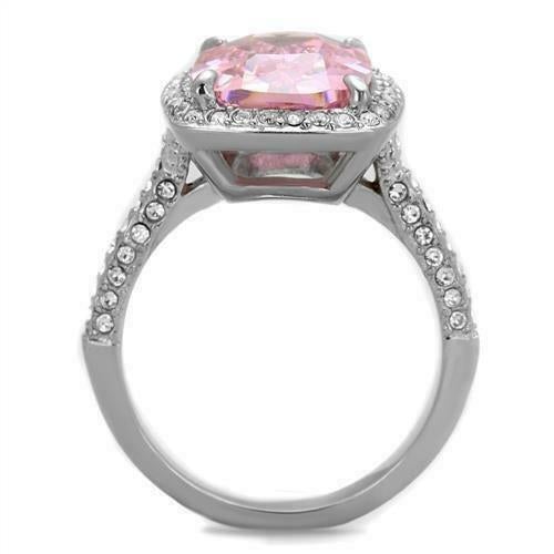 Jewellery Kingdom Ladies Cushion Cut Stainless Steel Simulated Diamond Ring (Silver & Pink) - Jewelry Rings - British D'sire