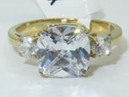Jewellery Kingdom Ladies Cushion Cut Three Stone 4K Steel Ring (Gold) - Rings - British D'sire