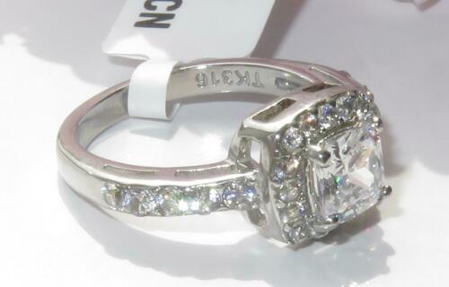 Jewellery Kingdom Ladies Cushion Cz Silver Stainless Steel Dress 2 Carat Ring - Jewelry Rings - British D'sire
