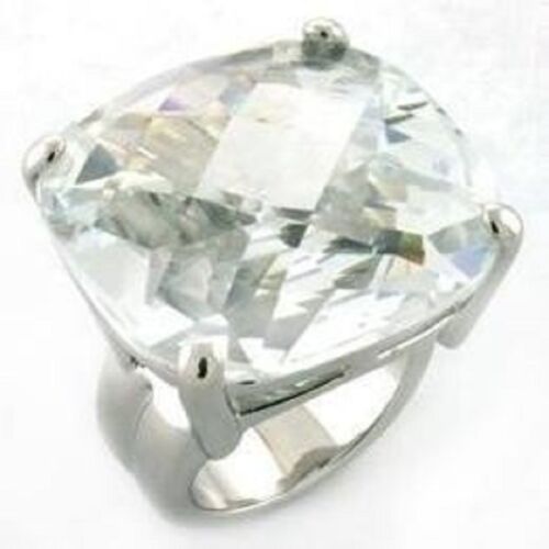 Jewellery Kingdom Ladies Cushion Cz Statement Cocktail Super Sparkling Rhodium Ring (Silver) - Jewelry Rings - British D'sire Main image