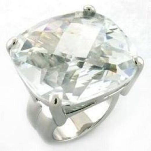 Jewellery Kingdom Ladies Cushion Cz Statement Cocktail Super Sparkling Rhodium Ring (Silver) - Jewelry Rings - British D'sire