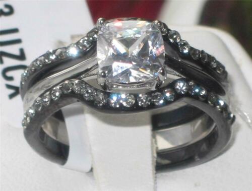 Jewellery Kingdom Ladies Cushion Wedding Engagement Bands Set Stainless Steel Ring (Black) - Engagement Rings - British D'sire Main image