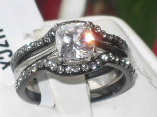Jewellery Kingdom Ladies Cushion Wedding Engagement Bands Set Stainless Steel Ring (Black) Secondary image