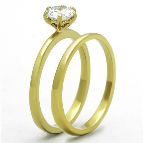 Jewellery Kingdom Ladies Cz 1.30ct Solitaire Wedding Engagement Band 18kt Ring Set (Gold) - Jewelry Rings - British D'sire